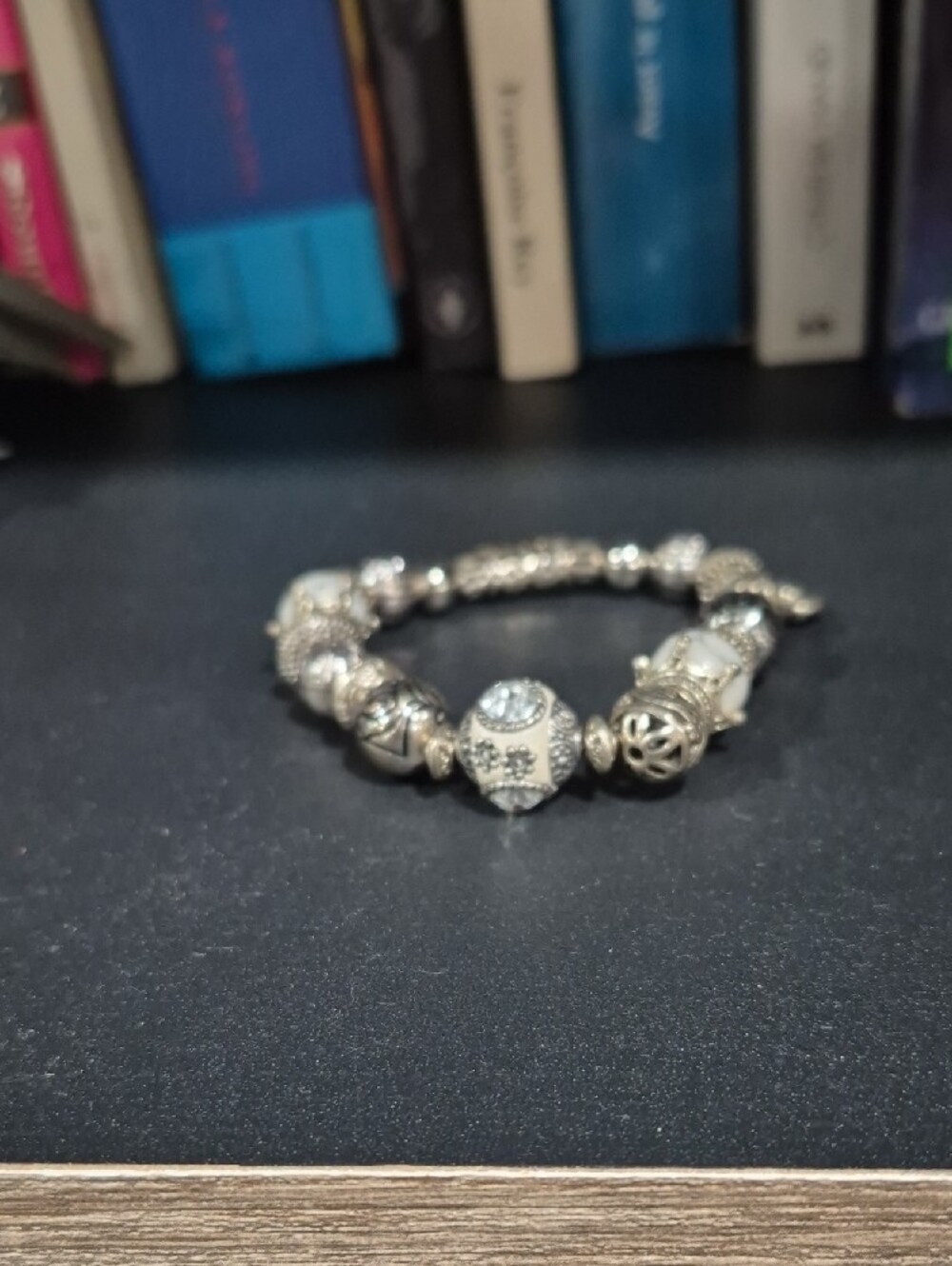 Sterling Silver Beaded Charm Bracelet - White & Silver
